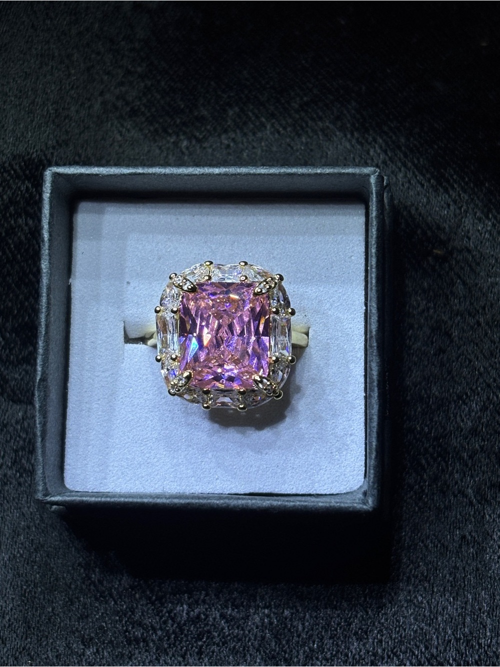 Yellow Gold AAA CZ Pink Princess-Cut Solitaire Ring Size 6